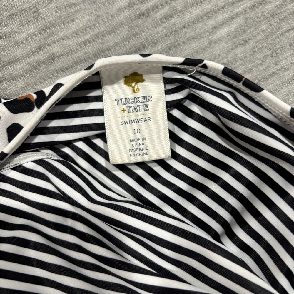 Tucker + Tate Girls Leopard Print Bikini Two Piece‎ Swimsuit Size 10 White Black